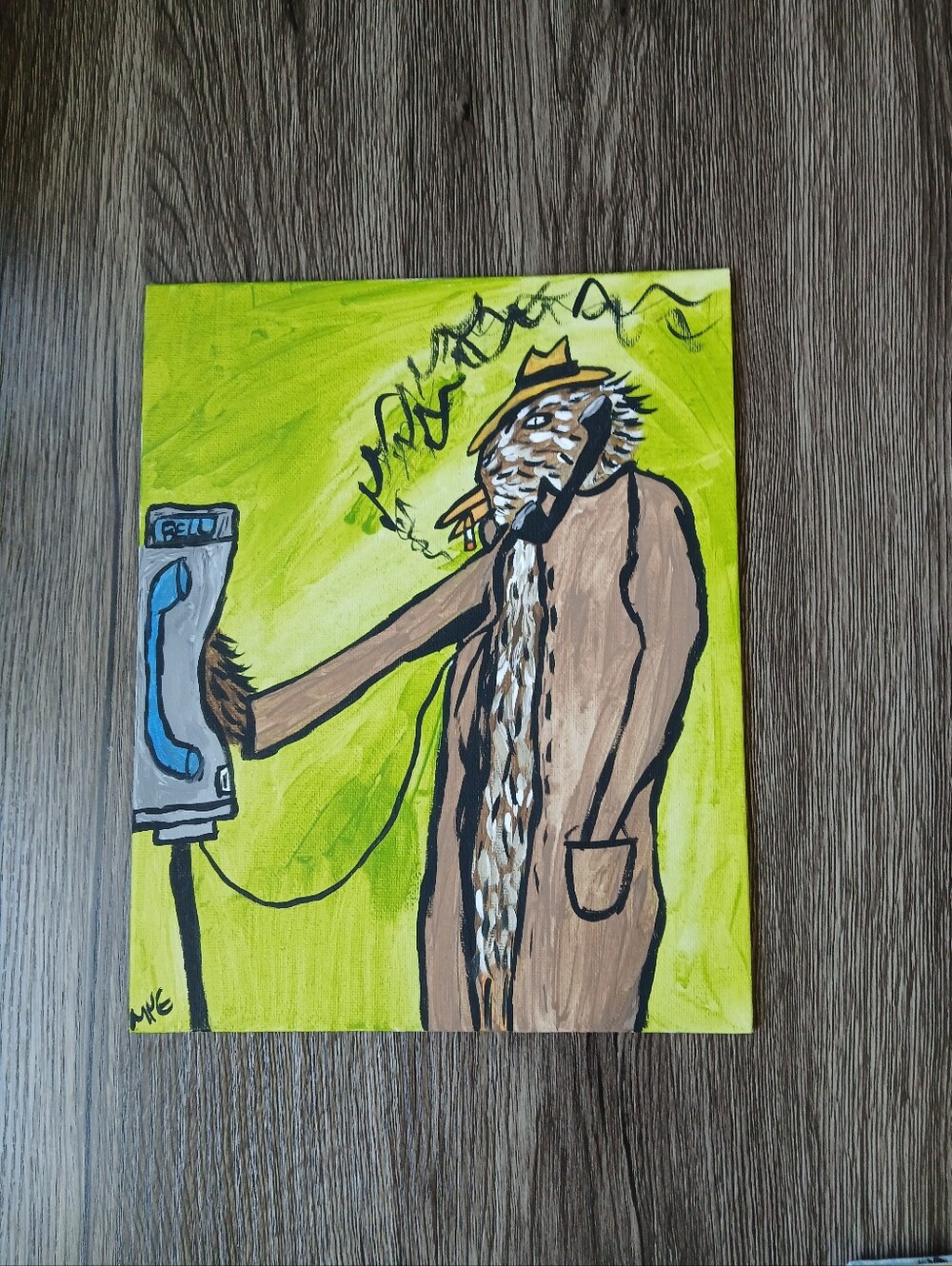 Bird Using Pay Phone Painting - Picture 2 of 10